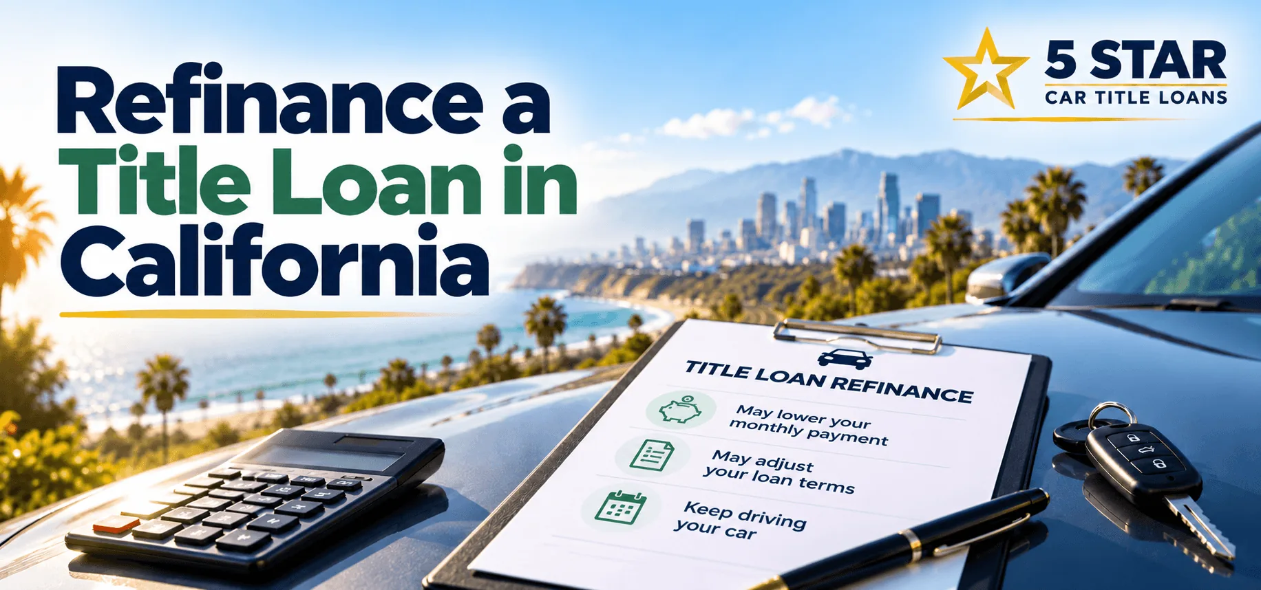Refinance a title loan in California: may lower your monthly payment, may adjust your loan terms and keep driving your car